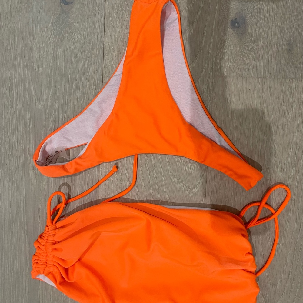 Vibrant Orange and White Bikini Top